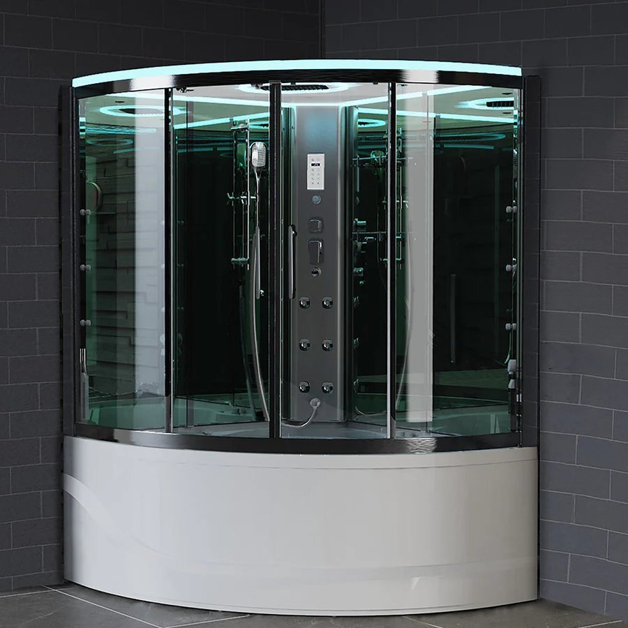 SW-610 parný sprchový box s hydromasážnou vaňou 140 x 140 x 218 cm,  rohová