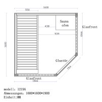 Sauna AWT B1219A topoľ, 160x160,  9kW EOS BiO-Thermat