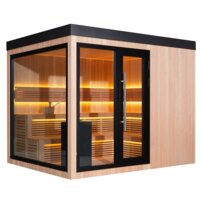 AWT THE CUBE X7-L PRO Hemlock exteriérová sauna s pergolou 300x635 12kW EOS BIO Cubo