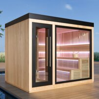 AWT THE CUBE X6 Hemlock exteriérová sauna  s predsieňou, 300x235 12kW EOS Cubo
