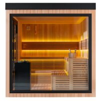 AWT THE CUBE X7-R PRO Hemlock exteriérová sauna s pergolou 300x635 12kW EOS BIO Cubo