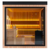 AWT THE CUBE X7-L PRO Hemlock exteriérová sauna s pergolou 300x635 12kW EOS BIO Cubo