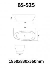 Stoneart BS-525 185x83 voľne stojaca vaňa čierna/biela