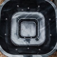 Štvorcová kúpacia kaďa, integrovaná pec Horizont 202×202