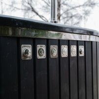 Štvorcová kúpacia kaďa, integrovaná pec Horizont 202×202