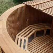 Okruhla kúpacia kaďa z nehrdzavejúcej ocele, integrovaná pec  220×100