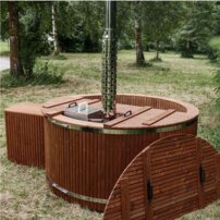 Okruhla kúpacia kaďa z nehrdzavejúcej ocele, integrovaná pec  220×100