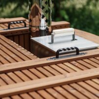 Okruhla kúpacia kaďa z nehrdzavejúcej ocele, integrovaná pec  220×100