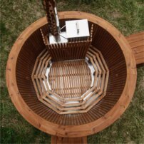 Okruhla kúpacia kaďa z nehrdzavejúcej ocele, integrovaná pec  220×100