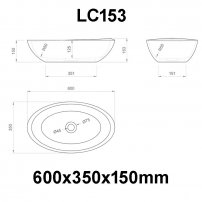 Stoneart umývadlo LC153 minerálny kompozit 60x33cm biela lesklá