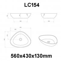 Stoneart umývadlo LC154 minerálny kompozit 56x43cm biela lesklá