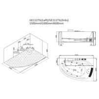 AWT GE111TSL 150x100 vľavo, hydromasážna vaňa
