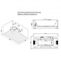 AWT GE114TSL 180x90 vľavo, hydromasážna vaňa