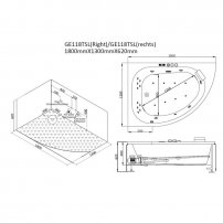 AWT GE118TSL 180x130 hydromasážna vaňa