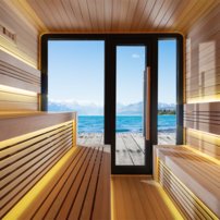 AWT THE CUBE X1 Hemlock, Harvia Cilindro 9kW, exteriérová sauna 225x225