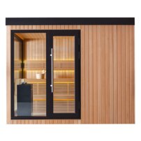 AWT THE CUBE X7-L PRO Hemlock exteriérová sauna s pergolou 300x635 12kW EOS BIO Cubo