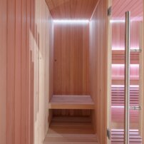 AWT THE CUBE X6 Hemlock exteriérová sauna  s predsieňou, 300x235 12kW EOS Cubo